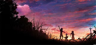 夕阳背影手绘图高清