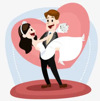 卡通婚礼新郎新娘矢量素材免抠