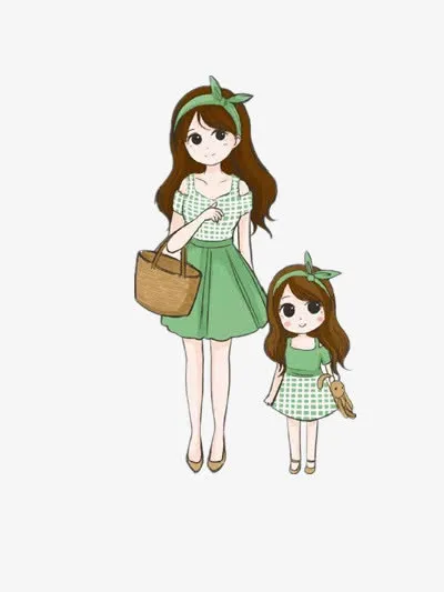 母女装手绘免抠