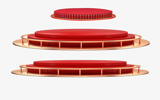 红色舞台 立体展示台 台子免抠
