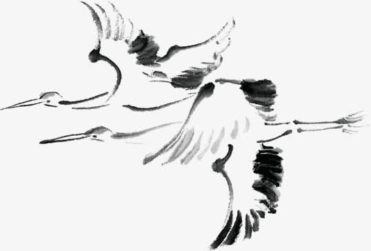 手绘水墨仙鹤装饰免抠