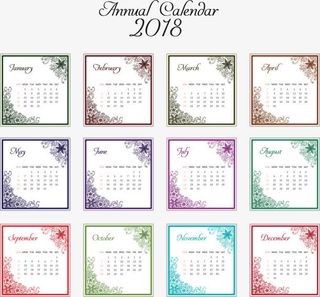 彩色复古欧式花纹日历模板免抠