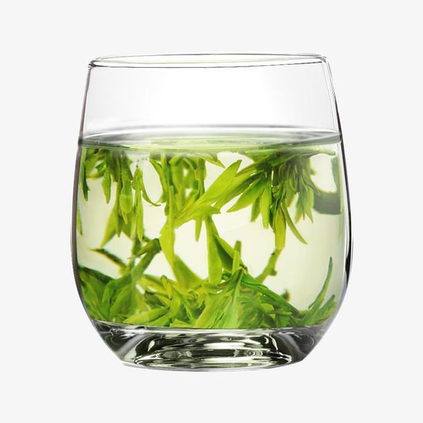 绿茶龙井茶带杯子免抠
