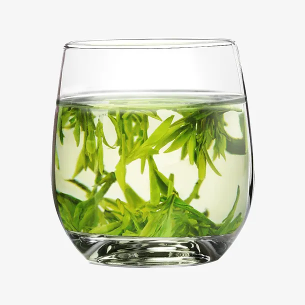 绿茶龙井茶带杯子免抠