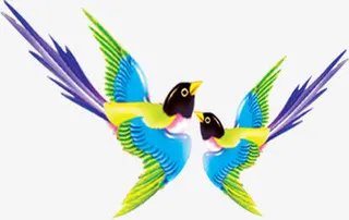 飞翔彩色喜鹊免抠