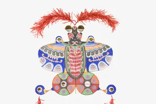 手绘彩色蝴蝶风筝免抠