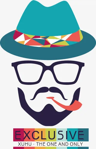 礼帽胡子眼镜印花矢量图免抠