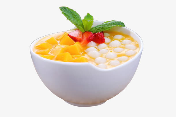 一大碗的多芒小丸子加草莓点缀免抠