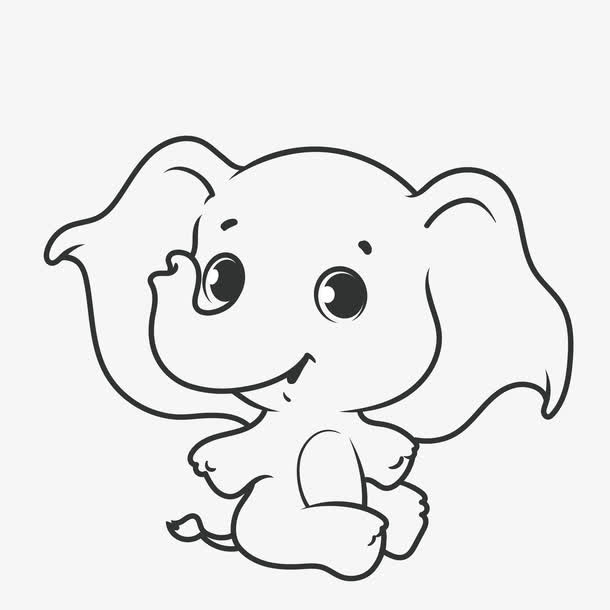 素描简笔线条大象免抠