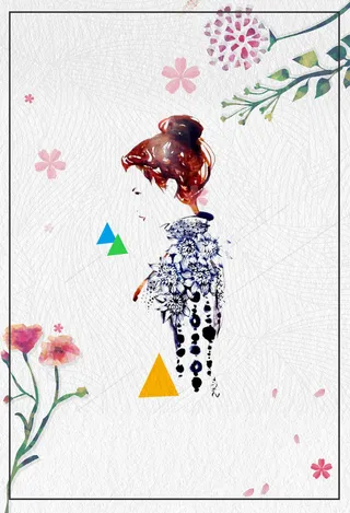 夏日清新复古插画手绘旗袍广告设计高清