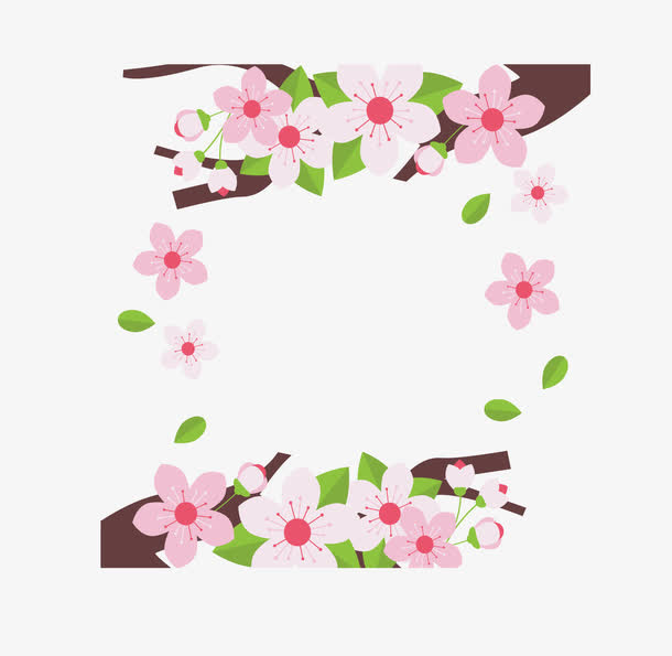 粉红春天樱花边框免抠