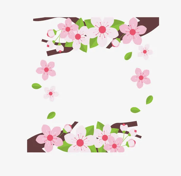 粉红春天樱花边框免抠