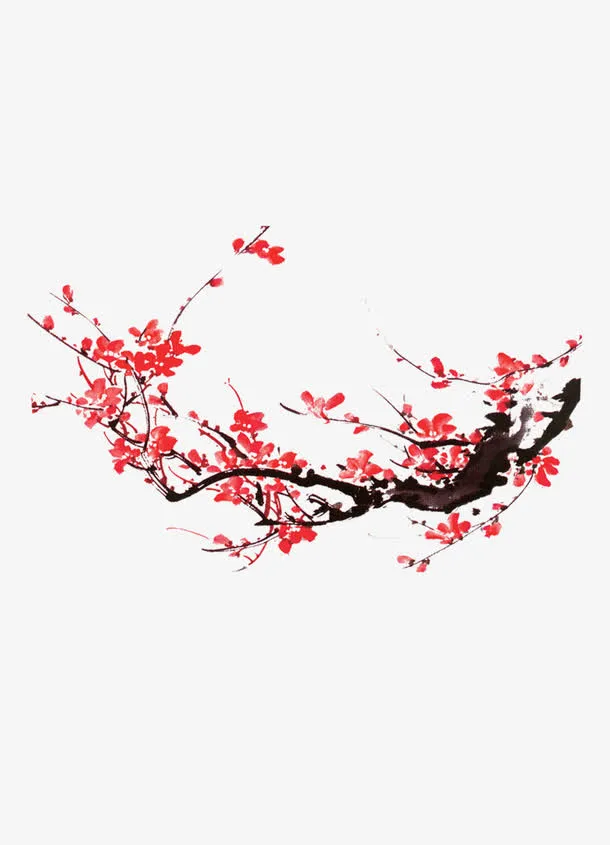 复古水墨傲骨梅花背景装饰图案免抠