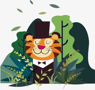 春天里戴学士帽的老虎免抠