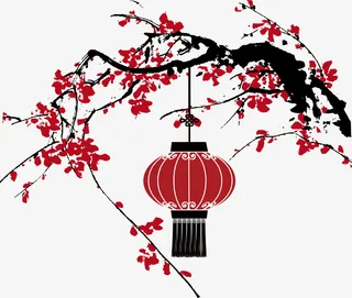 卡通红色梅花灯笼免抠