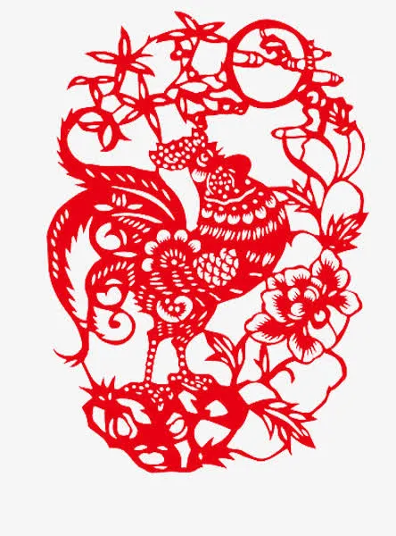 鸡年红色剪纸窗花节日元素免抠