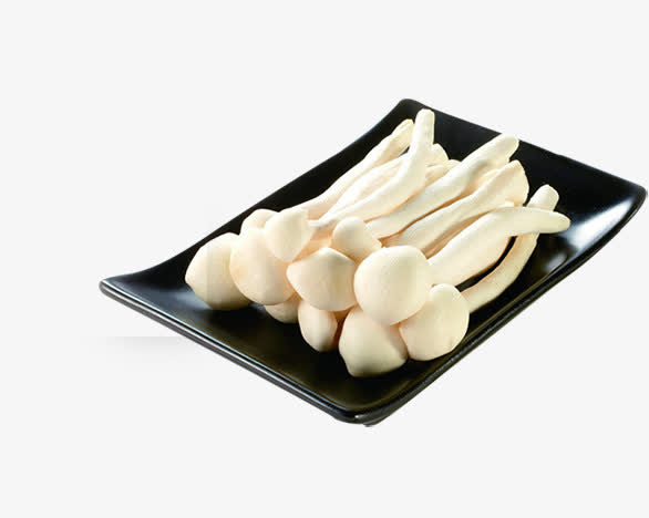黑色陶瓷盘里的蘑菇免抠
