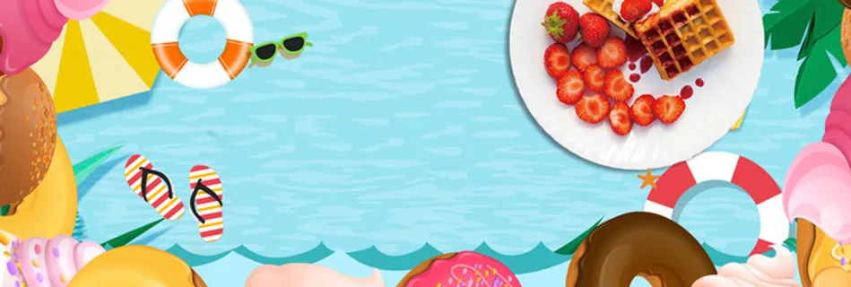 简约清新草莓沙滩大海banner高清