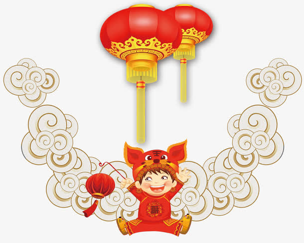 新年卡通人物与物品psd分层图免抠