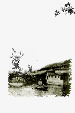 复古画风古镇上的花免抠