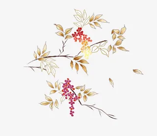 淡雅枝条花朵图案免抠