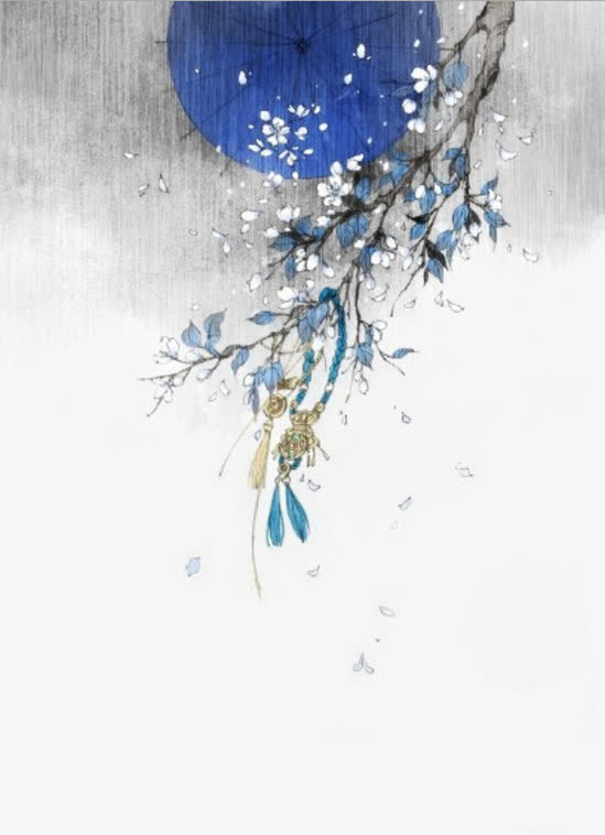 唯美古风水彩插画免抠