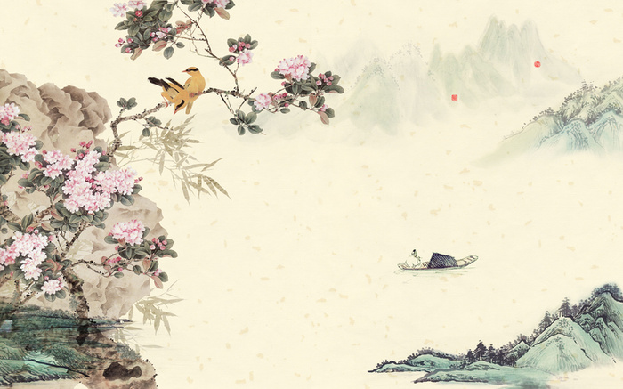 中国风工笔山水家居装饰画海报背景psd高清