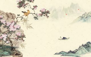 中国风工笔山水家居装饰画海报背景psd高清