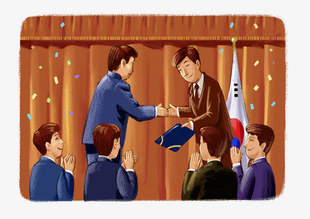 场景插图鼓掌欢迎庆祝合作成功免抠