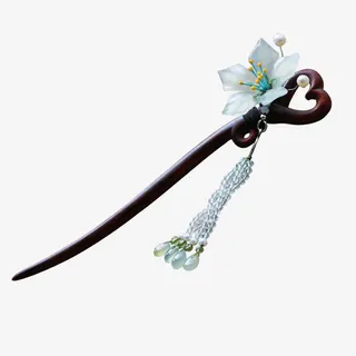 玉石流苏雕花檀木发钗免抠