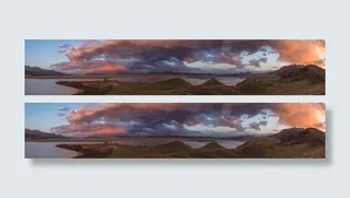 紫色天空云彩海面山峰免抠