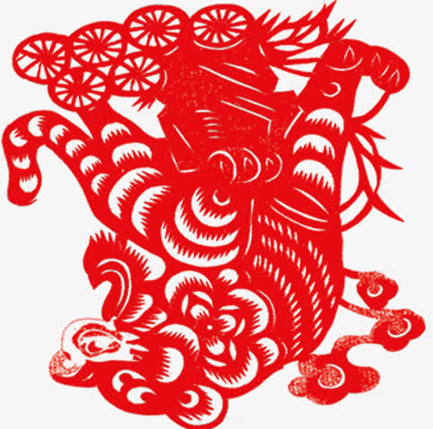 虎形剪纸画免抠
