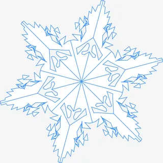 蓝色冬日线条雪花片免抠