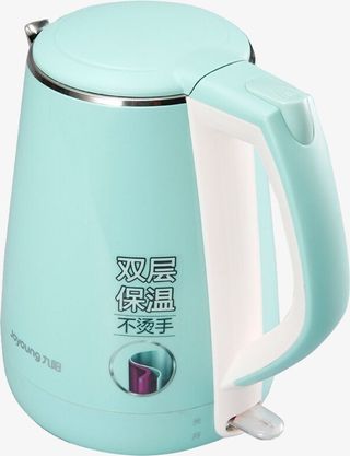 实物蓝绿色电热水壶免抠