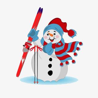 卡通滑雪的白色雪人免抠