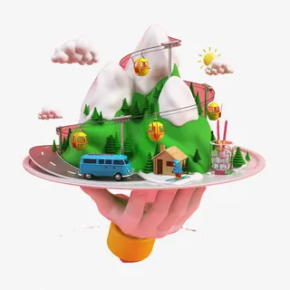 卡通立体盘山公路免抠