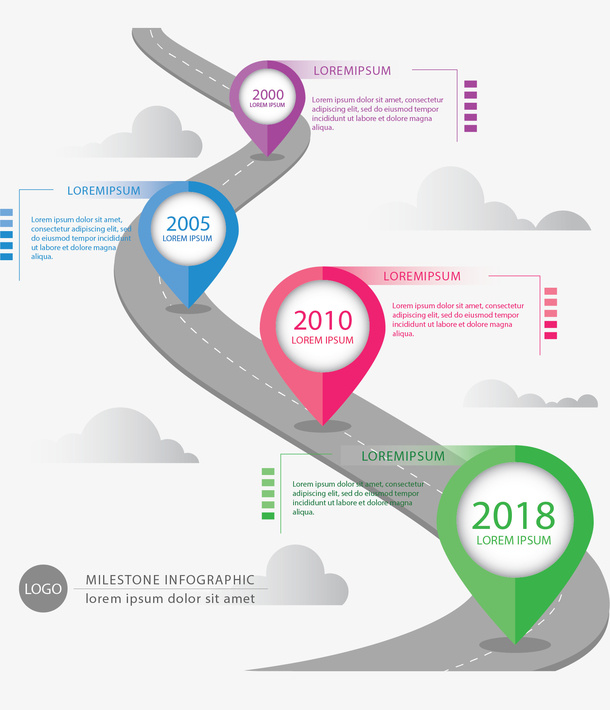 彩色气泡路标时间轴免抠标签元素