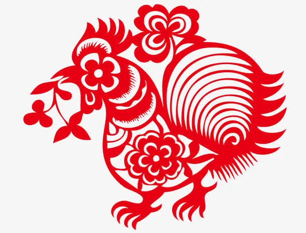 公鸡剪纸窗花免抠