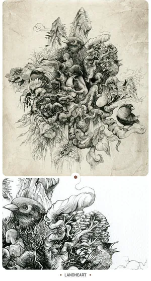 手绘复古纸面鸟类树木免抠