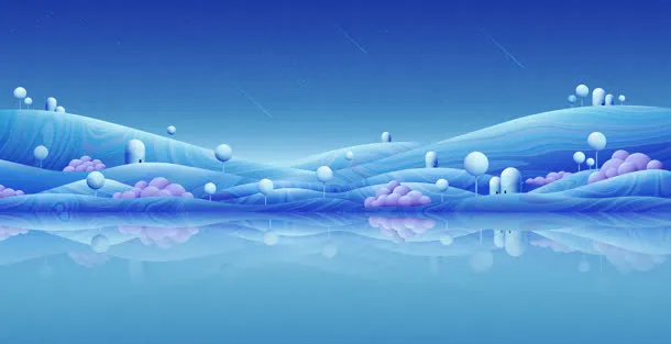 手绘粉红色蓝色风景插图免抠