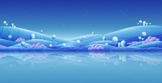 手绘粉红色蓝色风景插图免抠