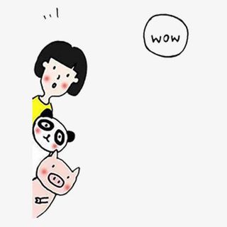 手绘插画风格可爱女孩惊讶wow免抠