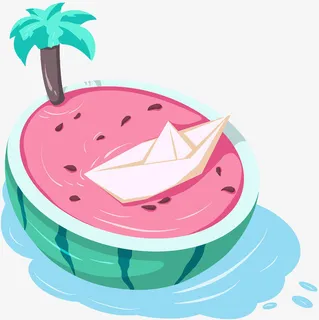 原创元素夏至西瓜纸船免抠
