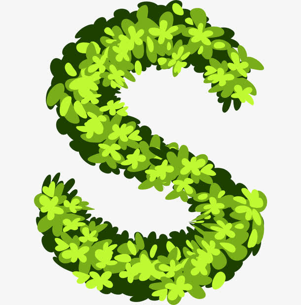 手绘绿色植物花卉创意英文字母S免抠