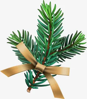 绿色蝴蝶结松枝免抠