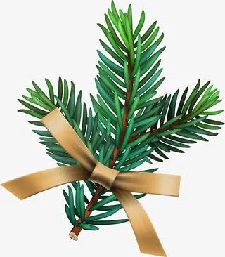 绿色蝴蝶结松枝免抠