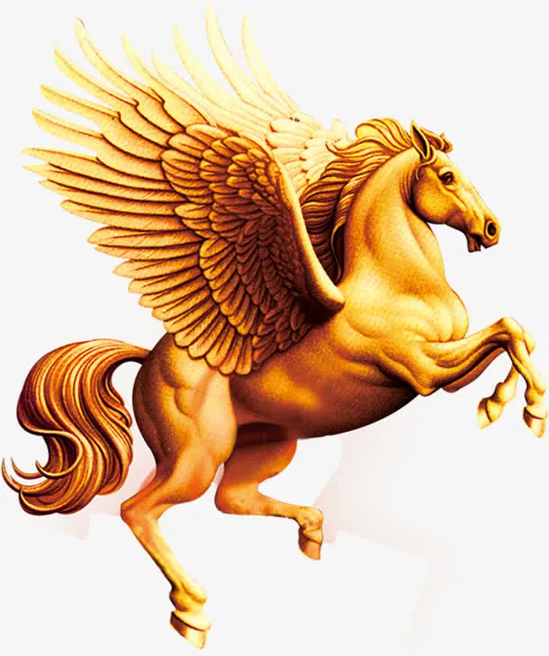 手绘黄色翅膀小马装饰免抠