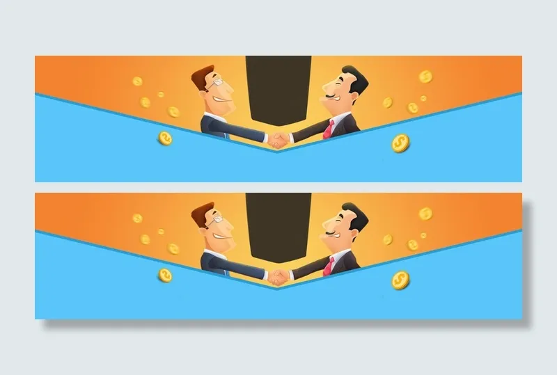 客户合作几何卡通手绘拼接蓝色banner高清