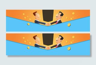 客户合作几何卡通手绘拼接蓝色banner高清