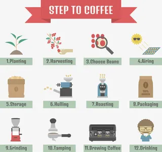 矢量手绘咖啡制作流程免抠